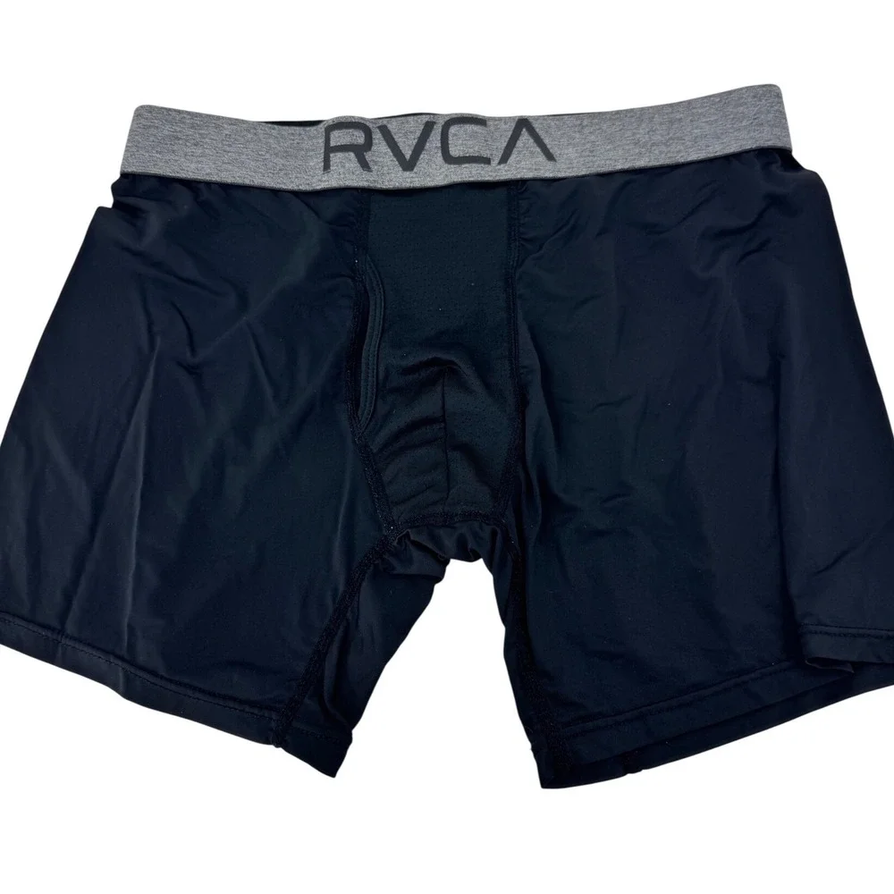 RVCA Mens Boxer Briefs Black Gray‎ Logo Waistband Size M Nylon Spandex